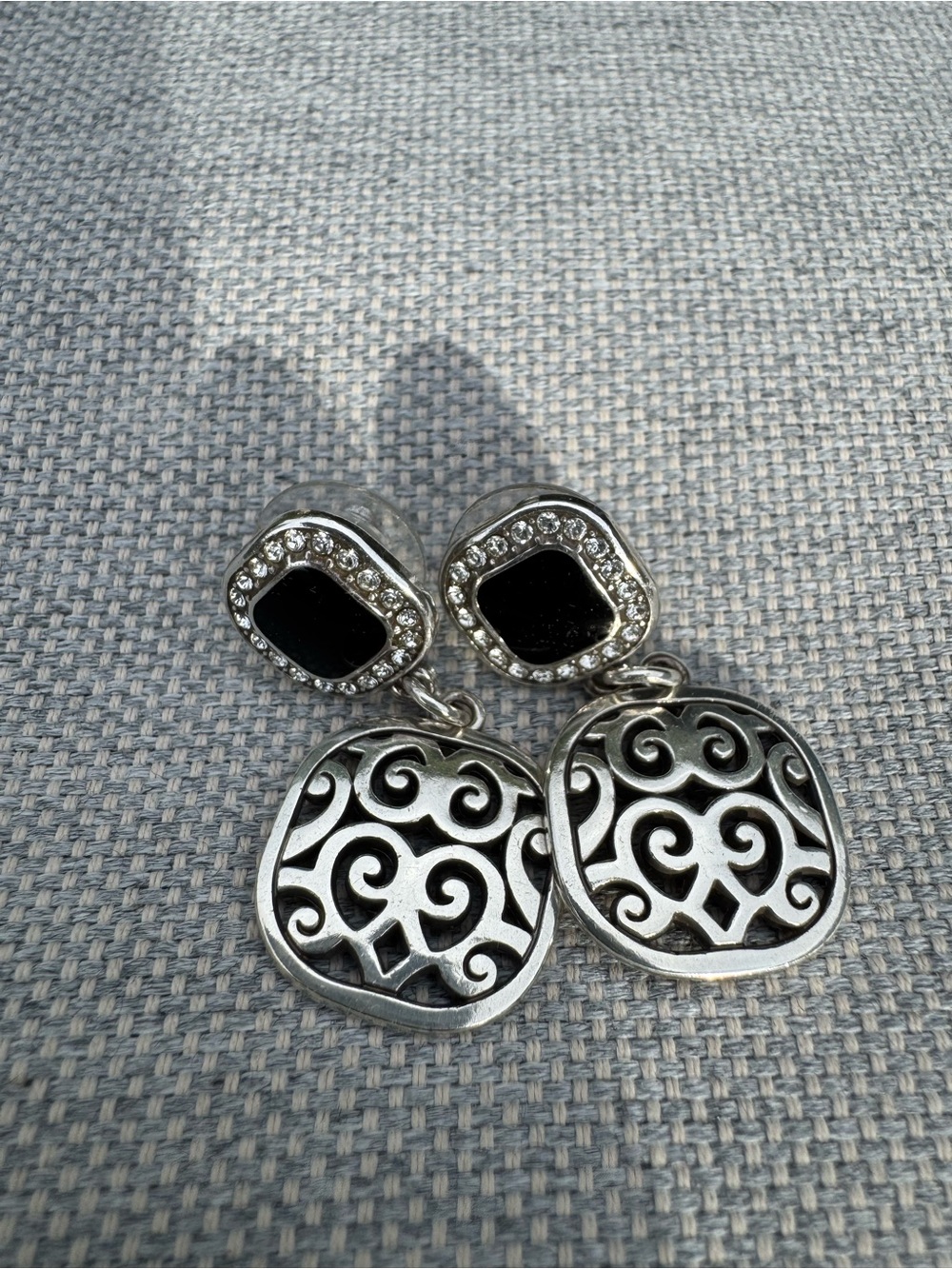 Brighton Silver-Tone Filigree Drop Earrings with Black Accents - Picture 2 of 5